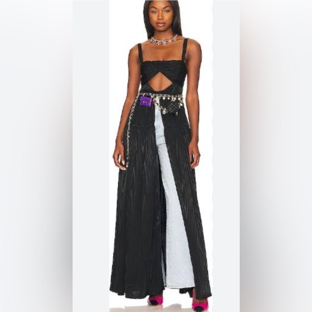 Lovers + Friends Kent Tiered Maxi Black Open Cut-Out Front Dress Small 4-6 NWT